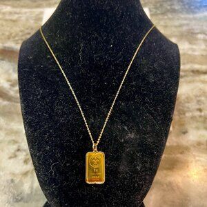 Italian 24kt Yellow Gold Fleur-De-Lis Two-Gram Ingot Pendant Necklace 20"
